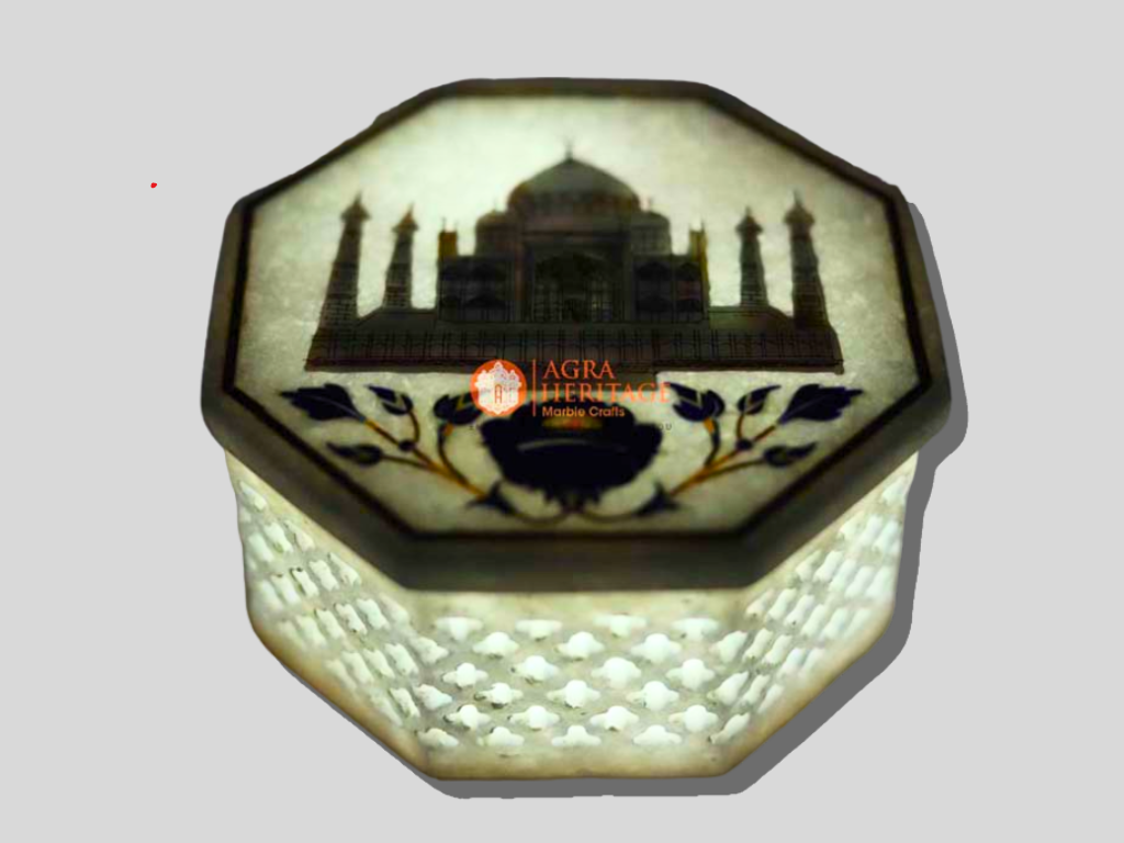 Marble Handicraft Taj Art Jewelry Box